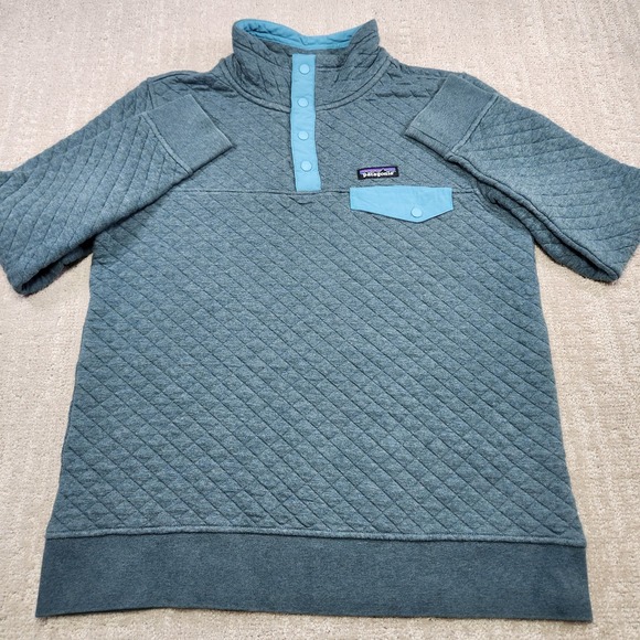 Patagonia Sweatshirt Women Medium Quilted Snap T Pullover Organic Cotton Gray - Picture 2 of 12